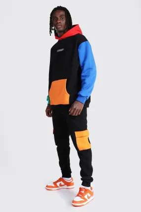 Oversized Colour Block Cargo Hooded Tracksuit | boohooMAN UK