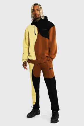 Oversized Colour Block Hooded Tracksuit | boohooMAN UK