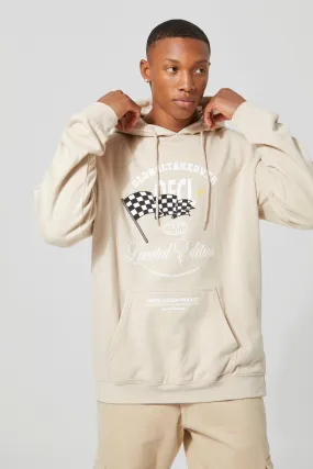 Oversized Global Take Over Moto Print Hoodie | boohooMAN UK