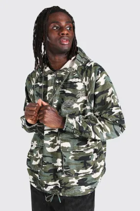 Oversized Hooded Camo Denim Cagoule | boohooMAN UK