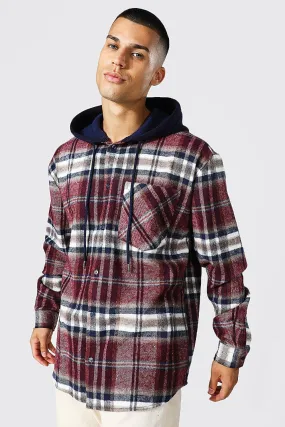 Oversized Hooded Check Shirt | boohooMAN UK