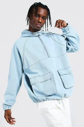 Oversized Hooded Denim Cagoule | boohooMAN UK