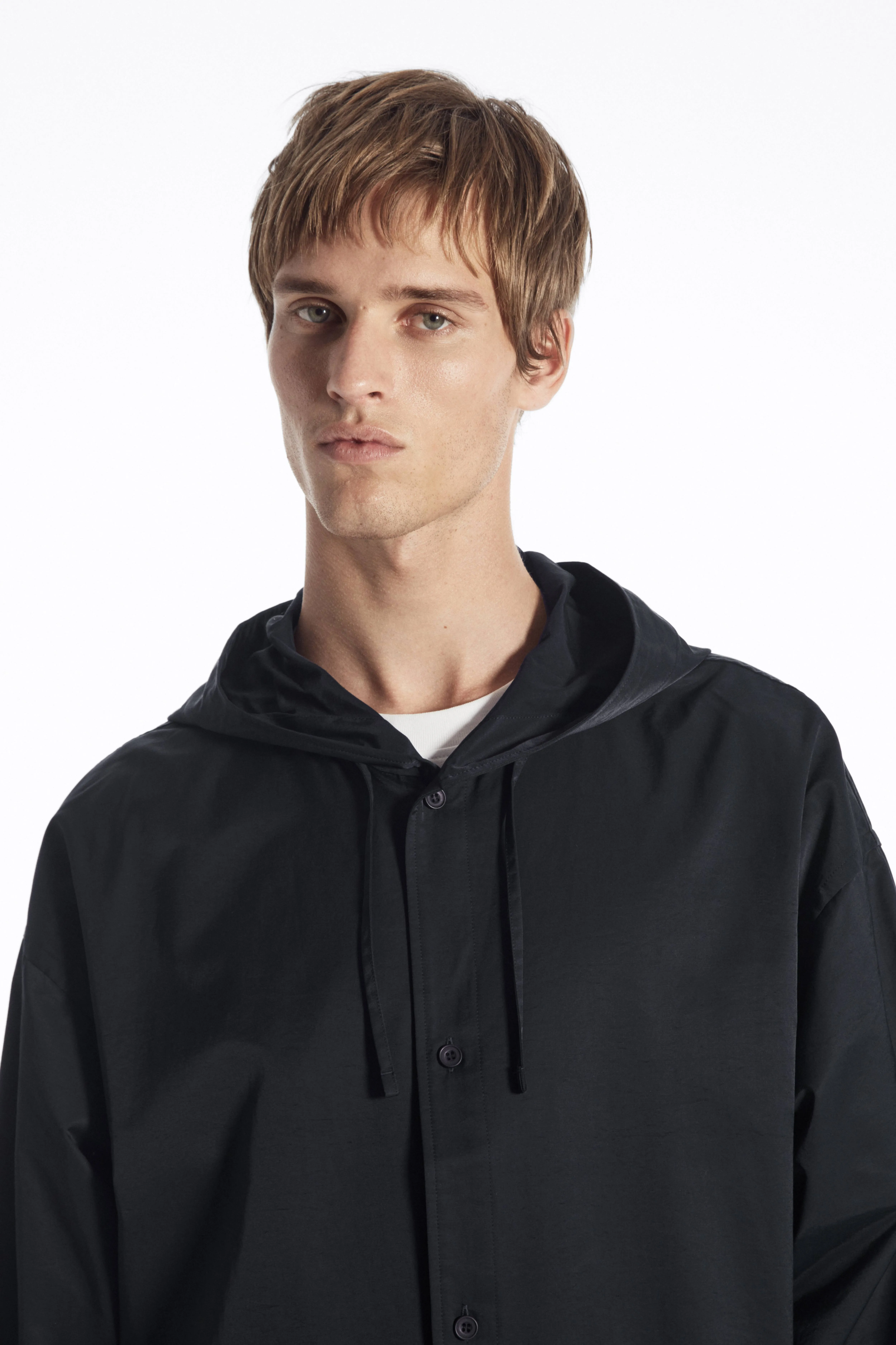 OVERSIZED HOODED NYLON SHIRT - Round neck - Long sleeve - DARK NAVY - Men | H&M GB