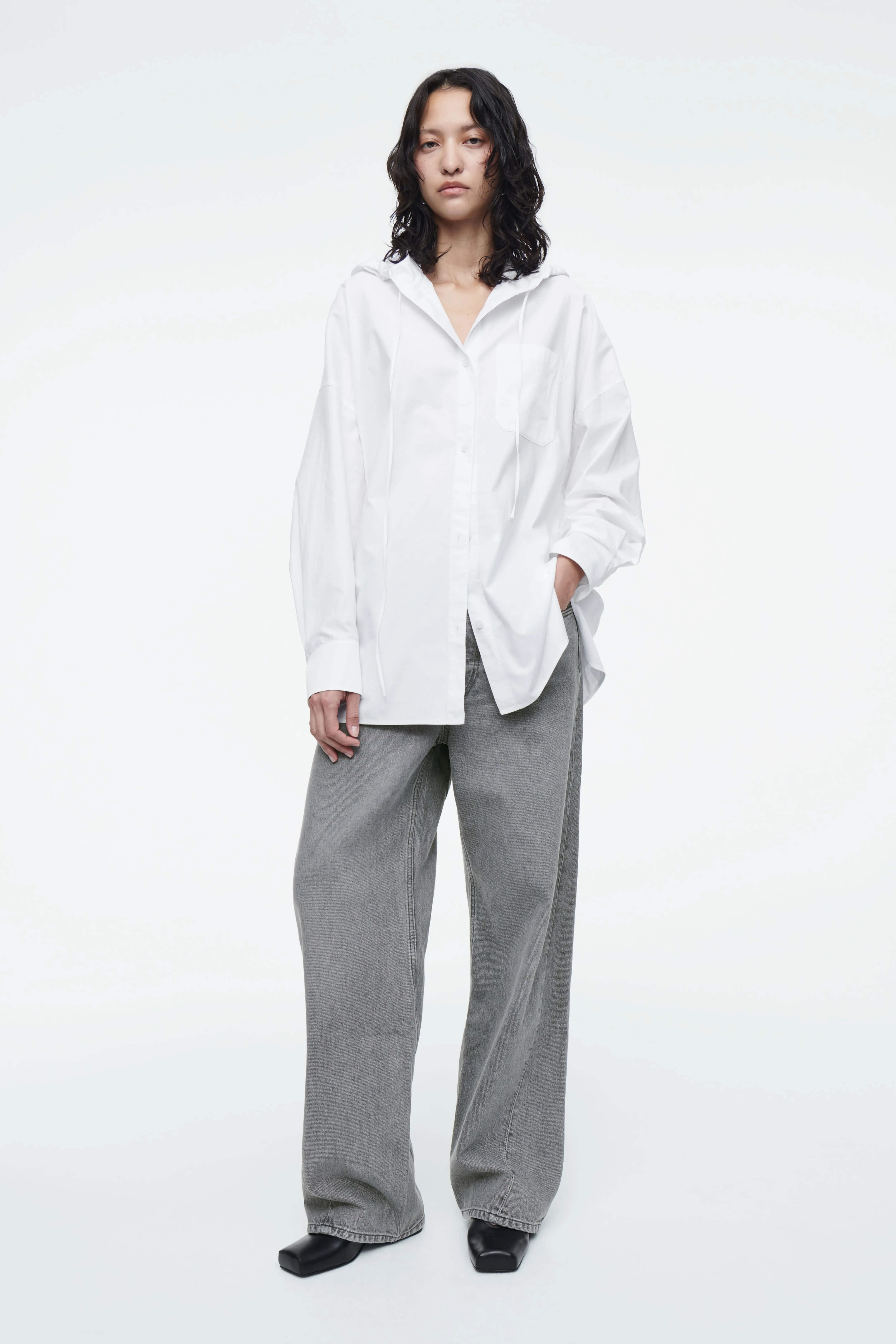 OVERSIZED HOODED SHIRT - Long sleeve - Regular length - WHITE - Ladies | H&M GB