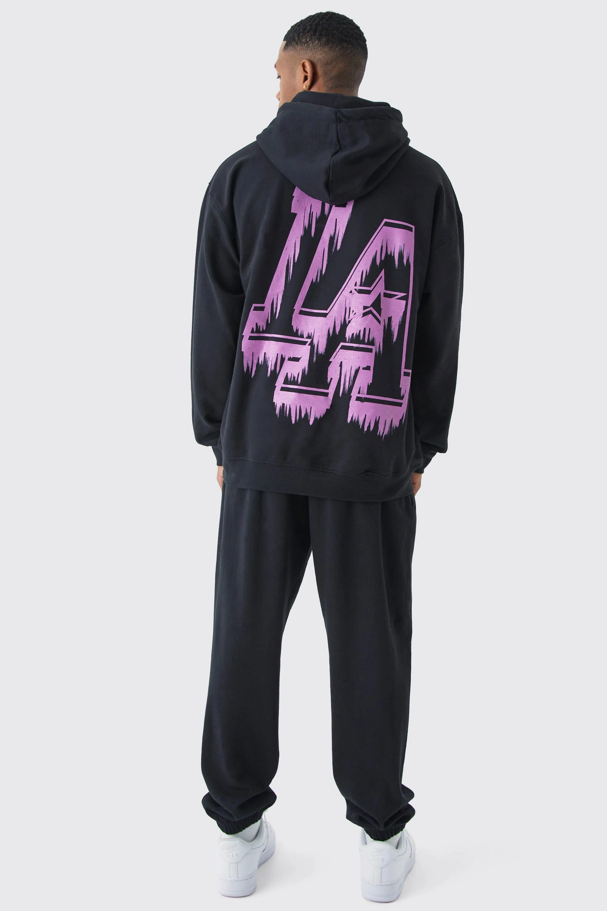 Oversized La Drip Print Hooded Tracksuit | boohooMAN UK