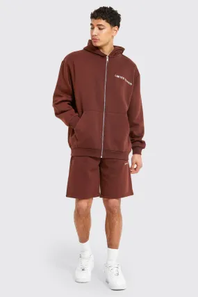 Oversized Limited Zip Hooded Short Tracksuit | boohooMAN UK