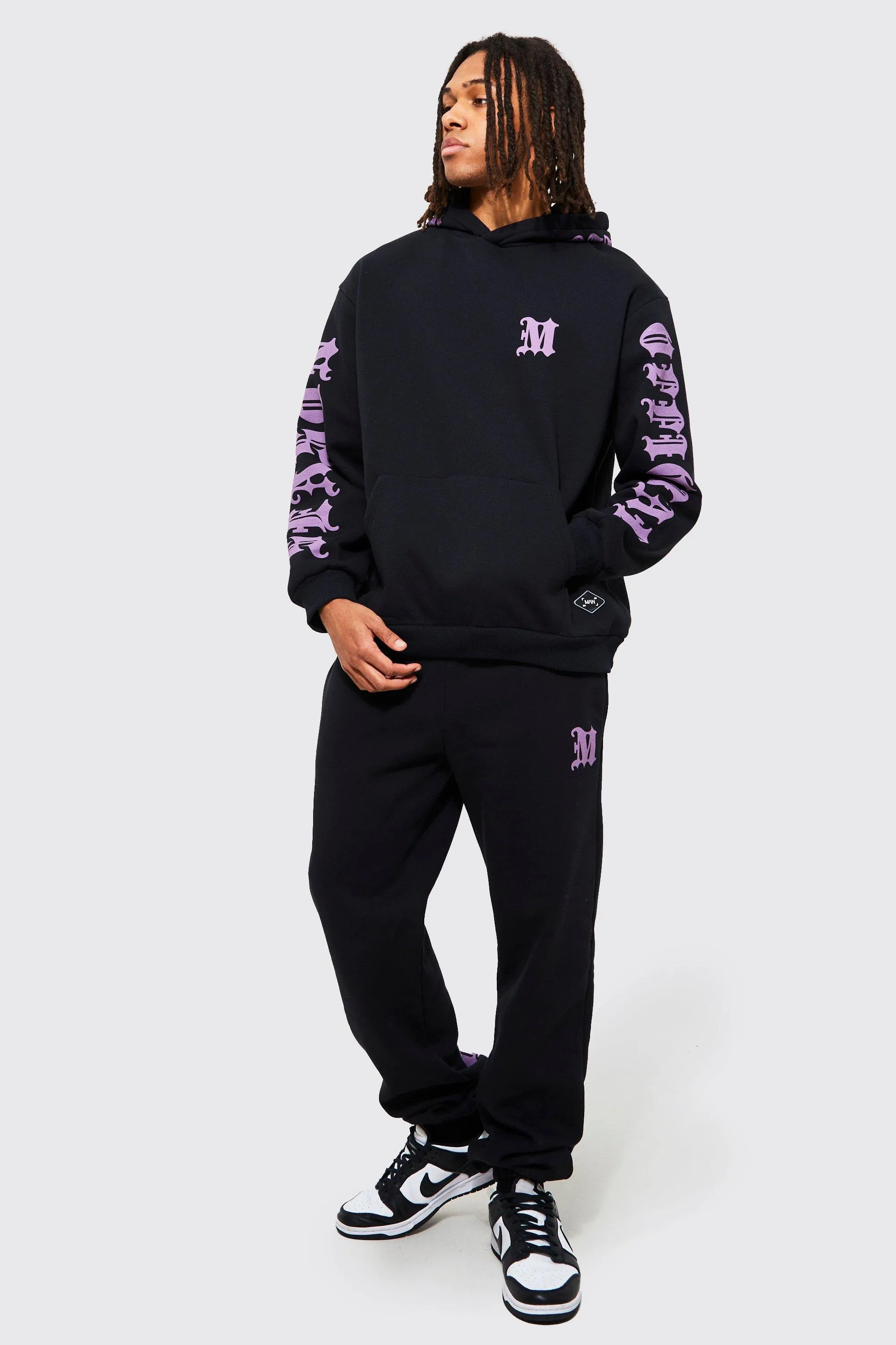 Oversized M Back Print Hooded Tracksuit | boohooMAN UK