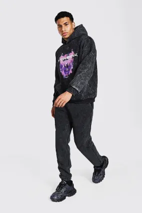 Oversized MAN Acid Wash Hooded Tracksuit | boohooMAN UK