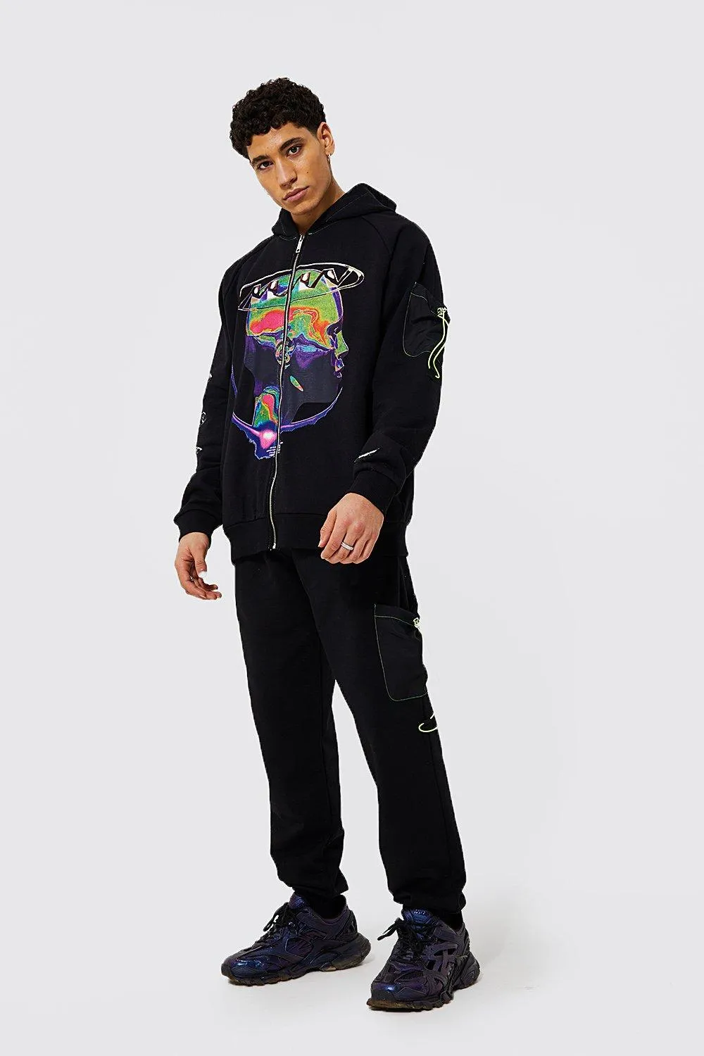 Oversized Man Graphic Zip Hooded Tracksuit | boohooMAN UK