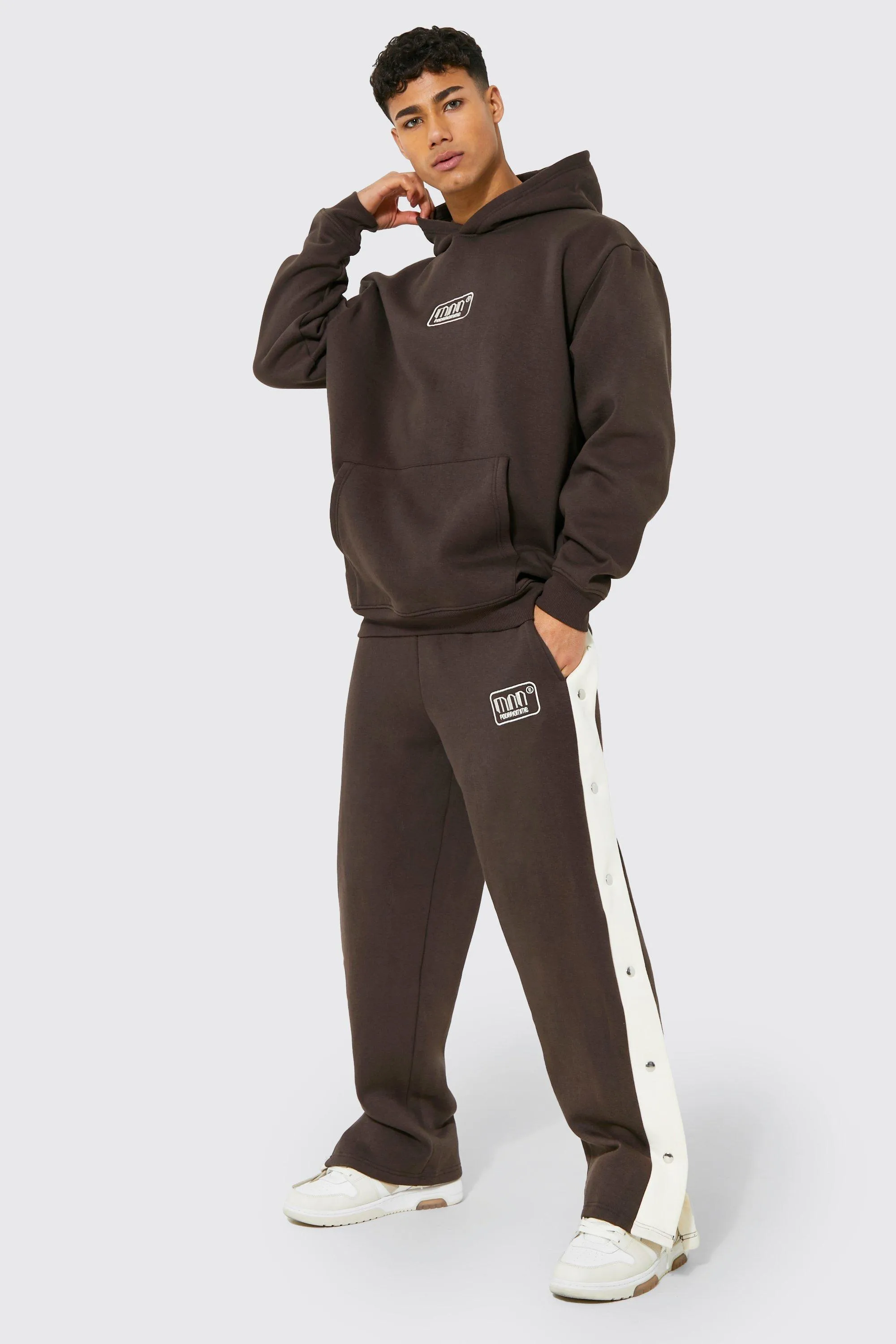 Oversized Man Popper Detail Hooded Tracksuit | boohooMAN UK