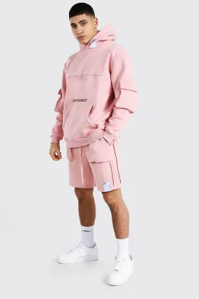 Oversized Man Raw Seam Short Hooded Tracksuit | boohooMAN UK