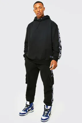 Oversized Man Tape Cargo Hooded Tracksuit | boohooMAN UK