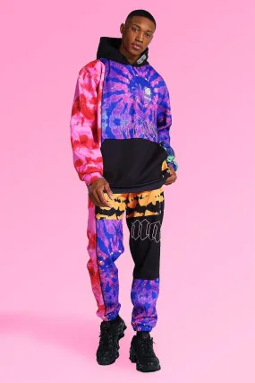 Oversized Man Tie Dye Panel Hooded Tracksuit | boohooMAN UK