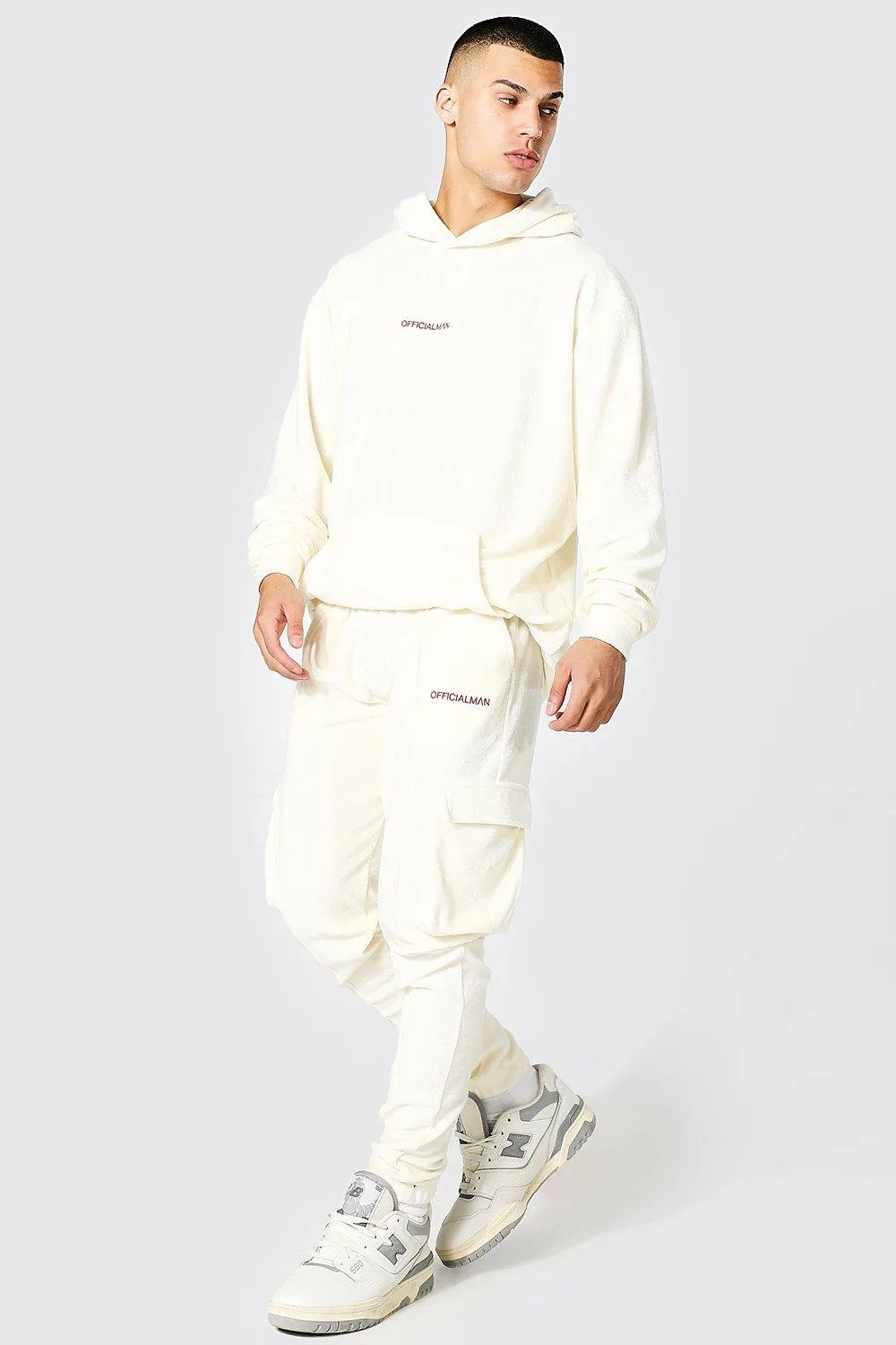 Oversized Man Towel Cargo Hooded Tracksuit | boohooMAN UK