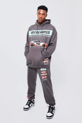 Oversized Motocross Car Multi Print Hoodie Tracksuit | boohooMAN UK