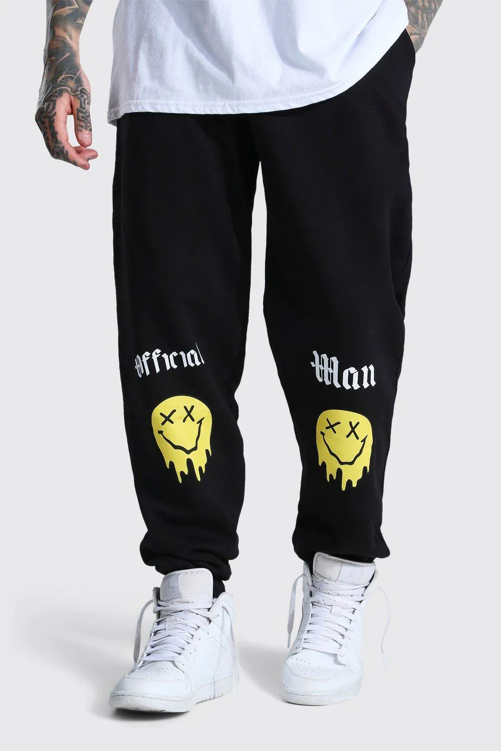 Oversized Official Man Knee Print Joggers | boohooMAN UK