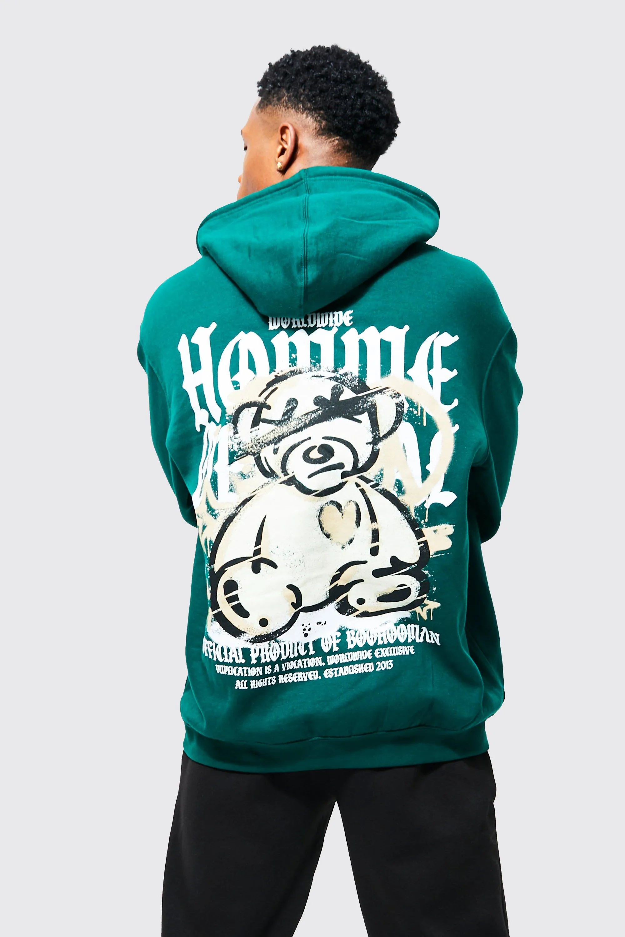 Oversized Overdyed Homme Teddy Graphic Hoodie | boohooMAN UK