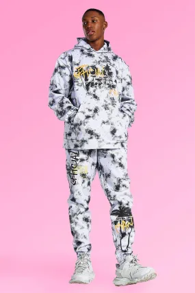 Oversized Palm Tree Tie Dye Hooded Tracksuit | boohooMAN UK