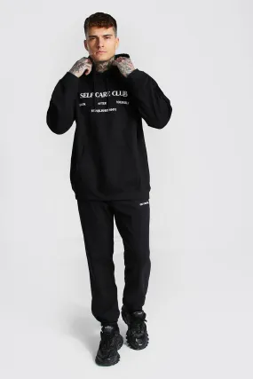 Oversized Self Care Club Hooded Tracksuit | boohooMAN UK