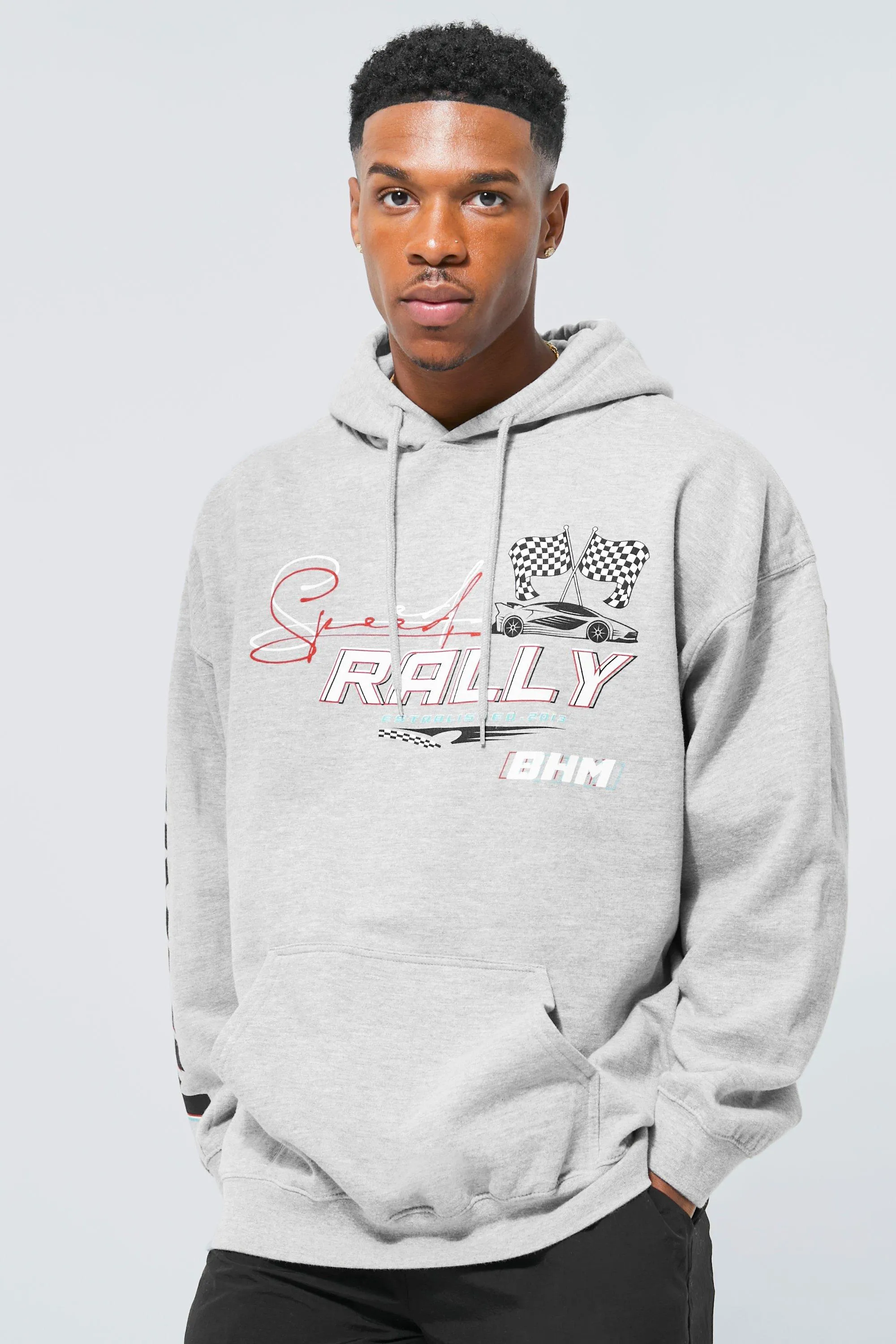 Oversized Speed Rally Moto Multi Print Hoodie | boohooMAN UK