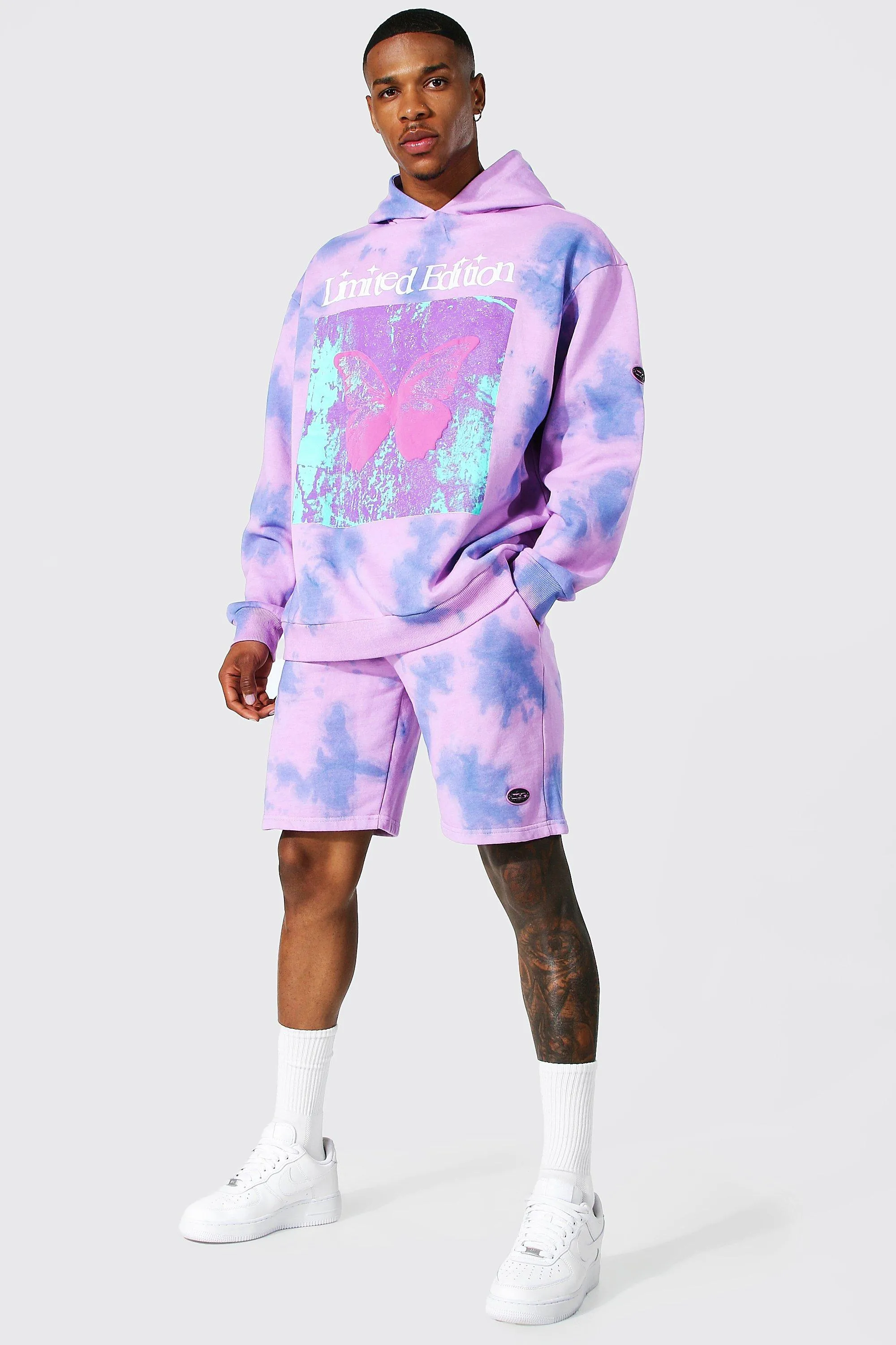 Oversized Tie Dye Short Hooded Tracksuit | boohooMAN UK