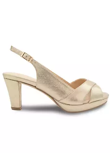 Paradox London Champagne Shimmer Sling Back Platform Sandals | Grattan