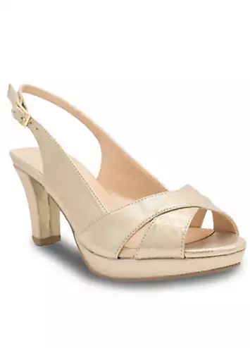 Paradox London Champagne Shimmer Sling Back Platform Sandals | Grattan