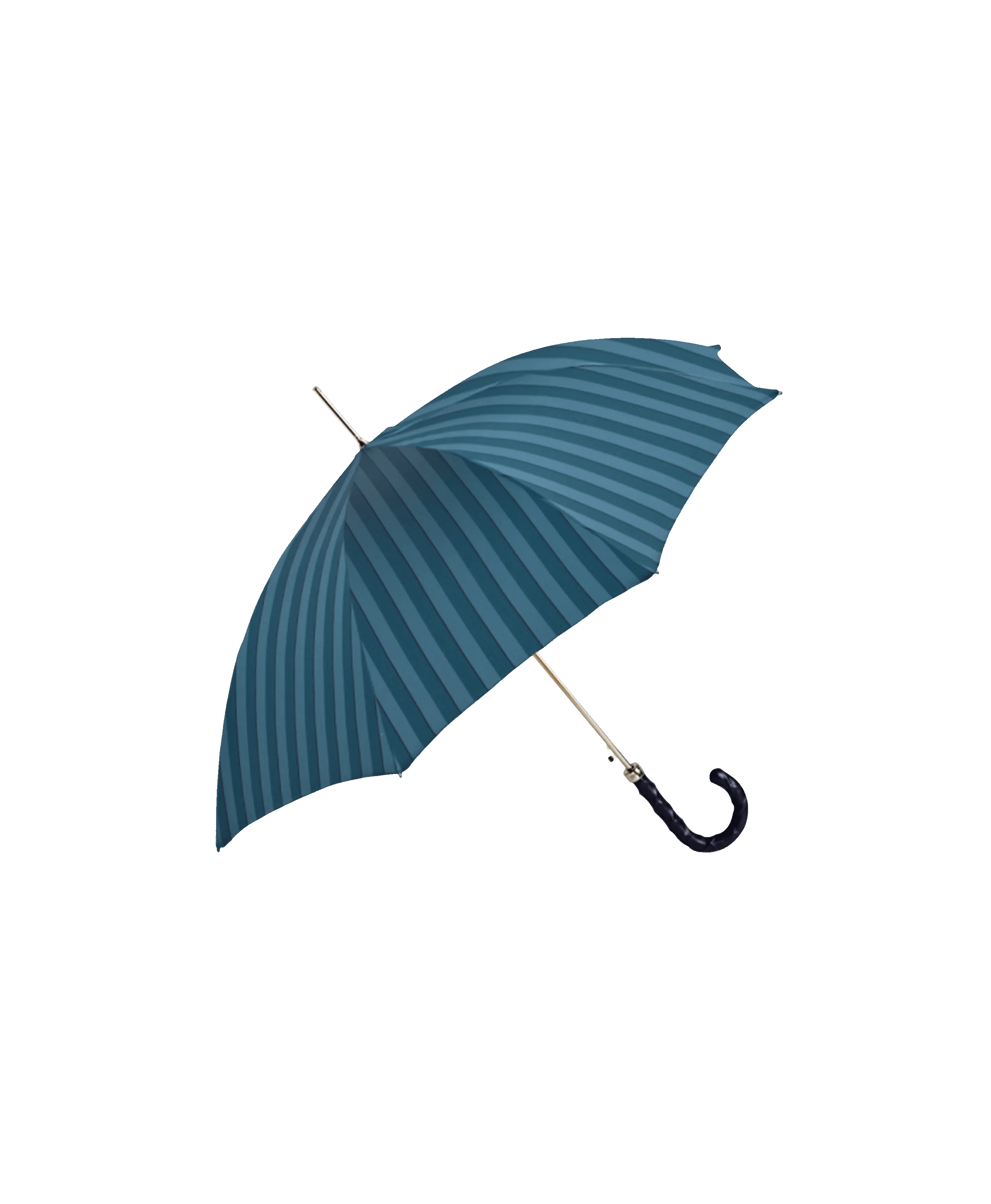 Passotti Ombrelli Teal Wide Stripe Umbrella With Navy Cross Hatched Leather Handle | He Spoke Style