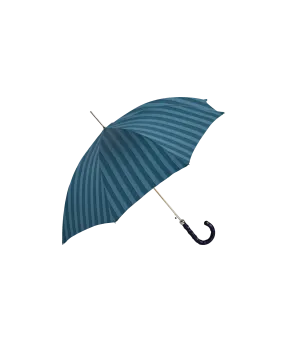 Passotti Ombrelli Teal Wide Stripe Umbrella With Navy Cross Hatched Leather Handle | He Spoke Style