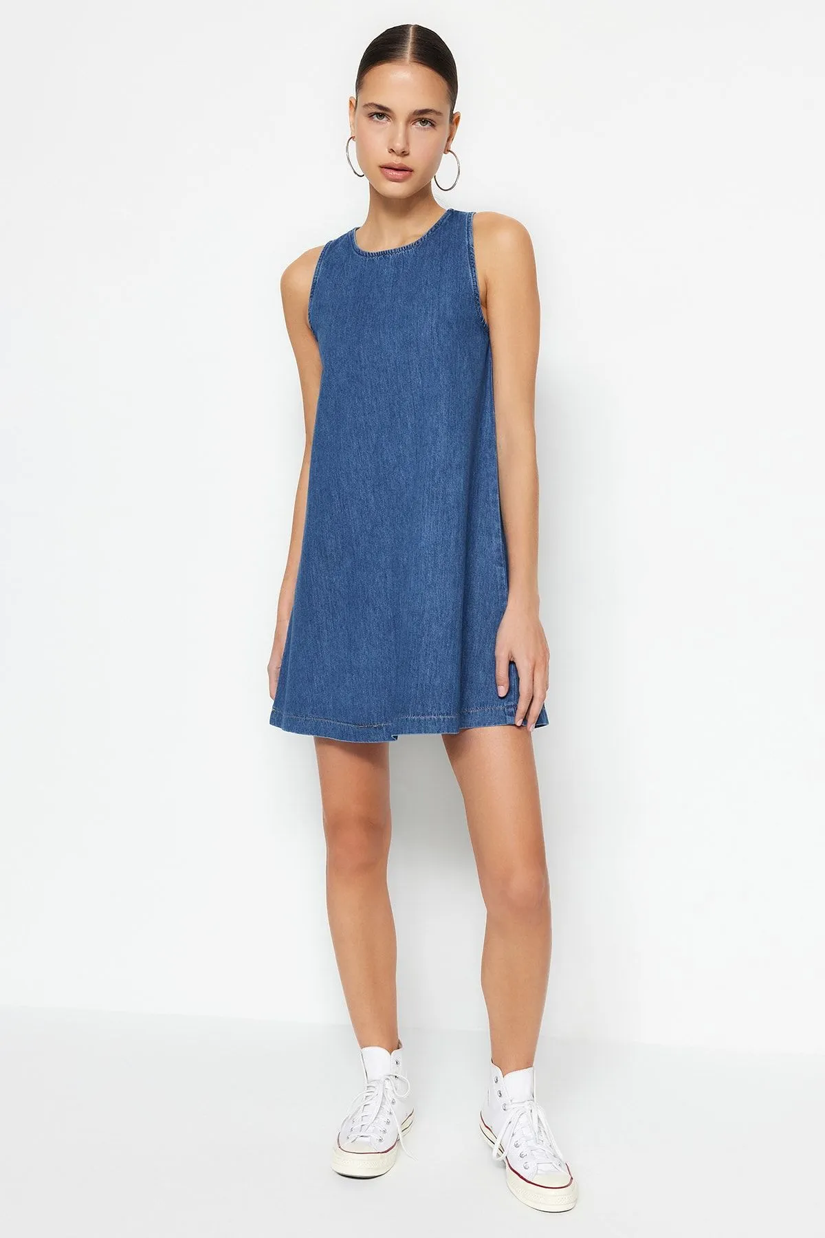 Pleated Denim Dress