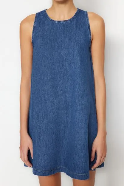 Pleated Denim Dress