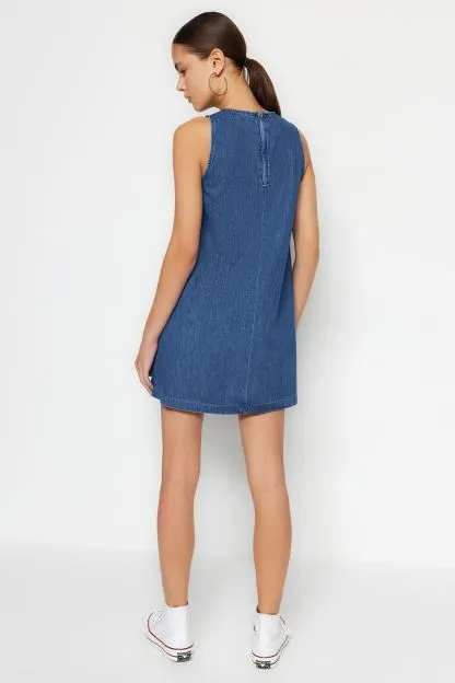 Pleated Denim Dress