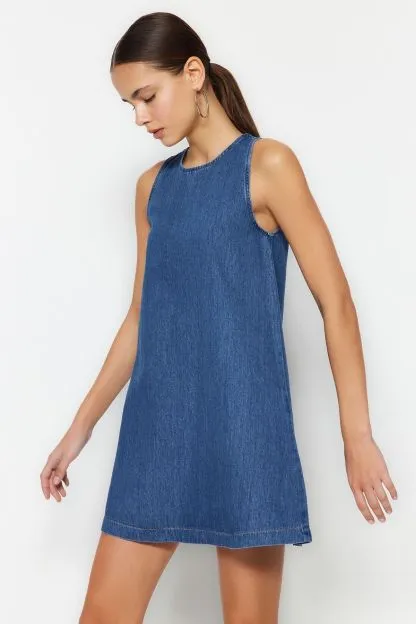 Pleated Denim Dress