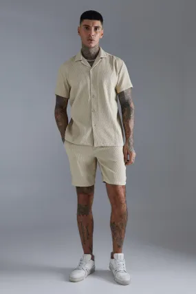 Pleated Short Sleeve Oversized Shirt And Short Set | boohooMAN UK