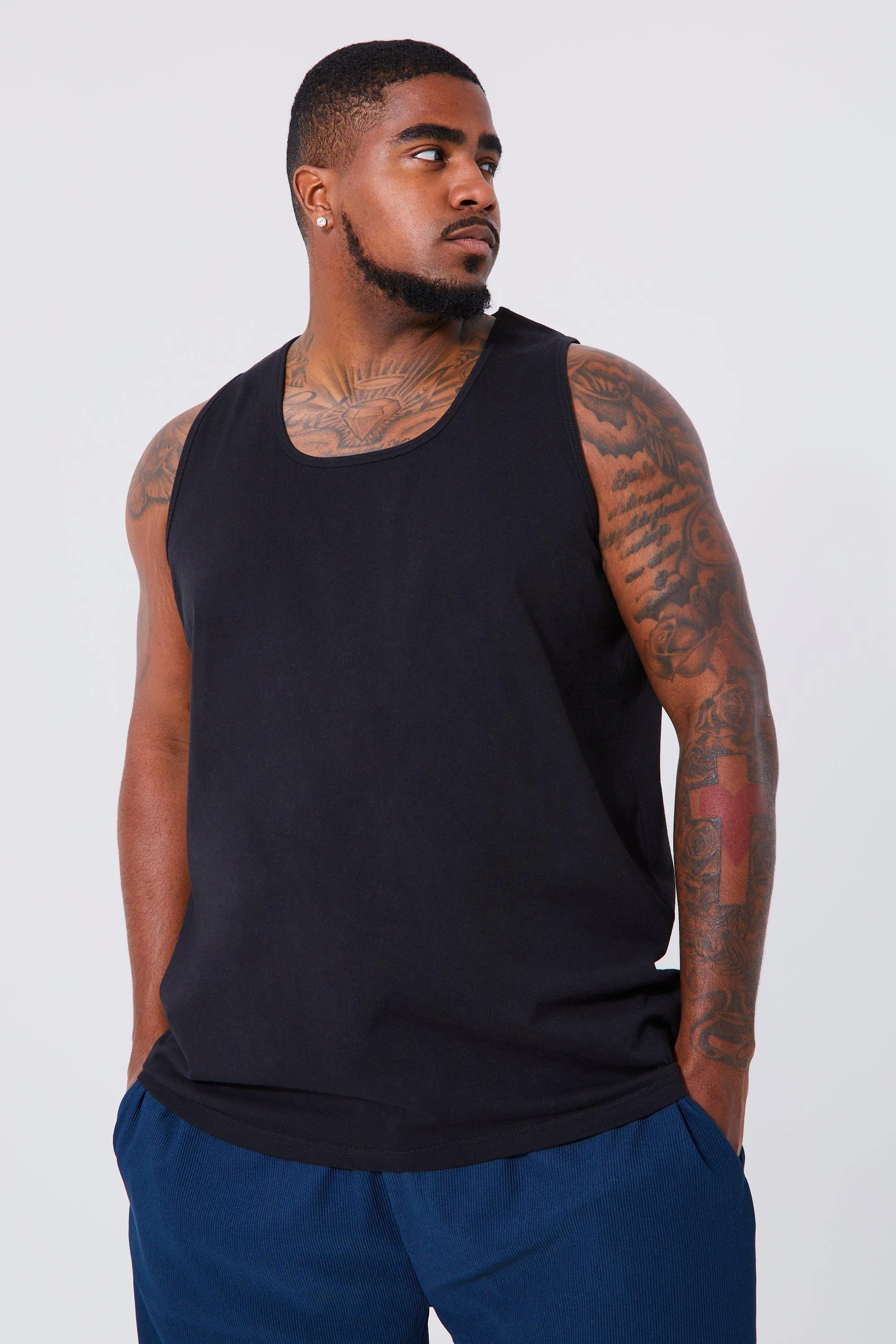 Plus 2 Pack Basic Vest | boohooMAN UK