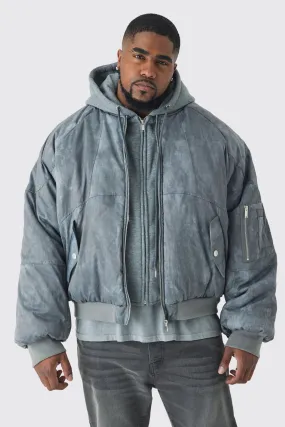 Plus Boxy Washed Padded Hooded Bomber Jacket In Grey