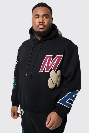 Plus Oversized Large Scale Boxy Varsity Hoodie | boohooMAN UK