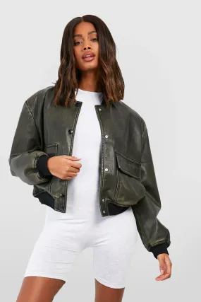 Pocket Detail Faux Leather Bomber