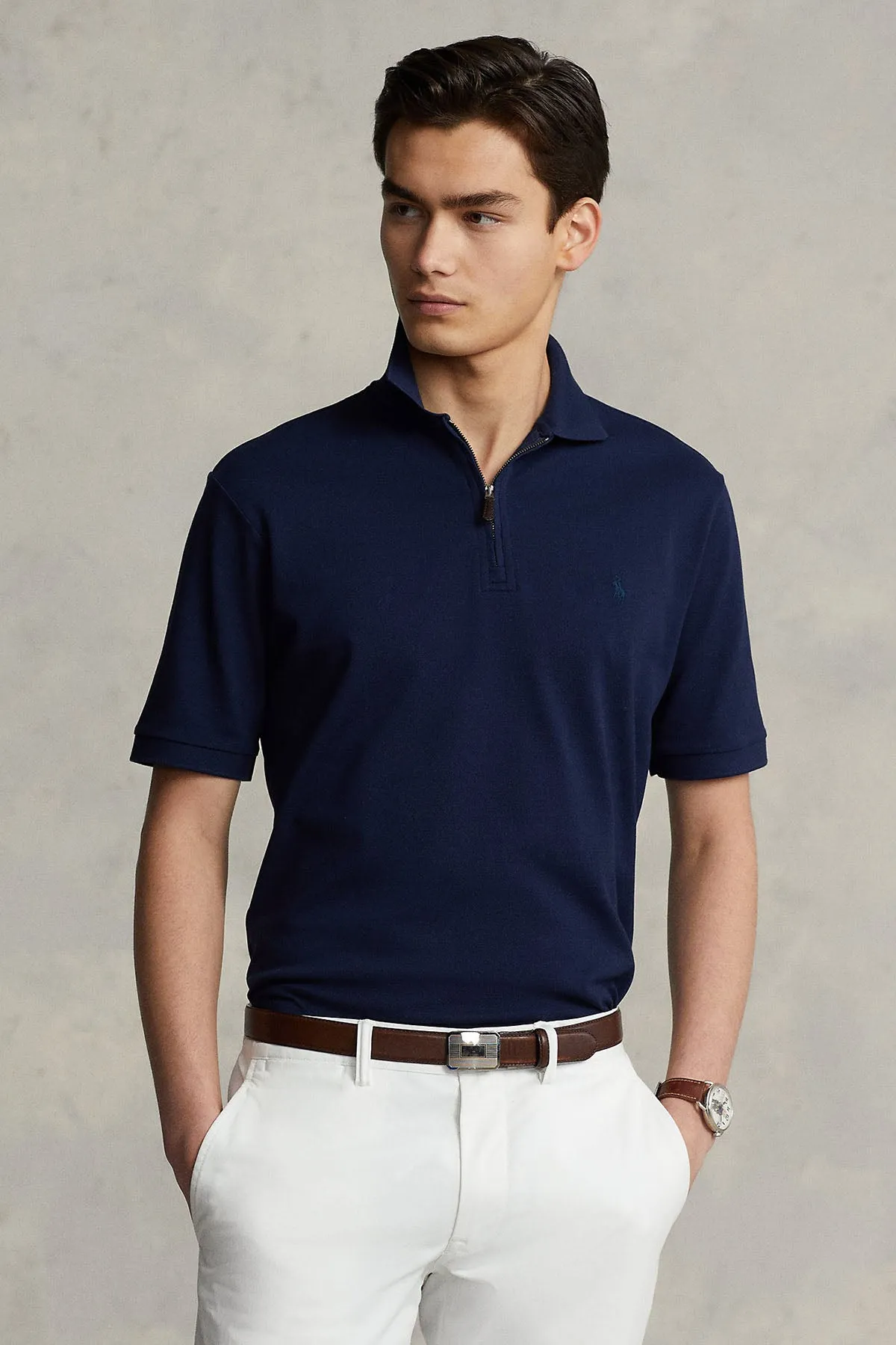 Polo Ralph Lauren Custom Slim Fit Stretch Mesh Fermuarl Polo Yaka T-shirt