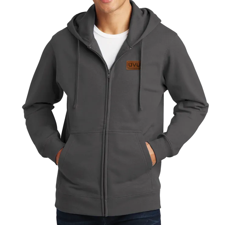 Port & Company Fan Favorite Fleece Full-Zip Hooded Sweatshirt- Pleather Mono Patch