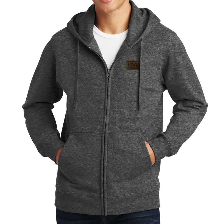 Port & Company Fan Favorite Fleece Full-Zip Hooded Sweatshirt- Pleather Mono Patch