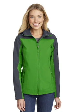 Port Authority Ladies Hooded Core Soft Shell Jacket L335 Vine Green/ Battleship Grey