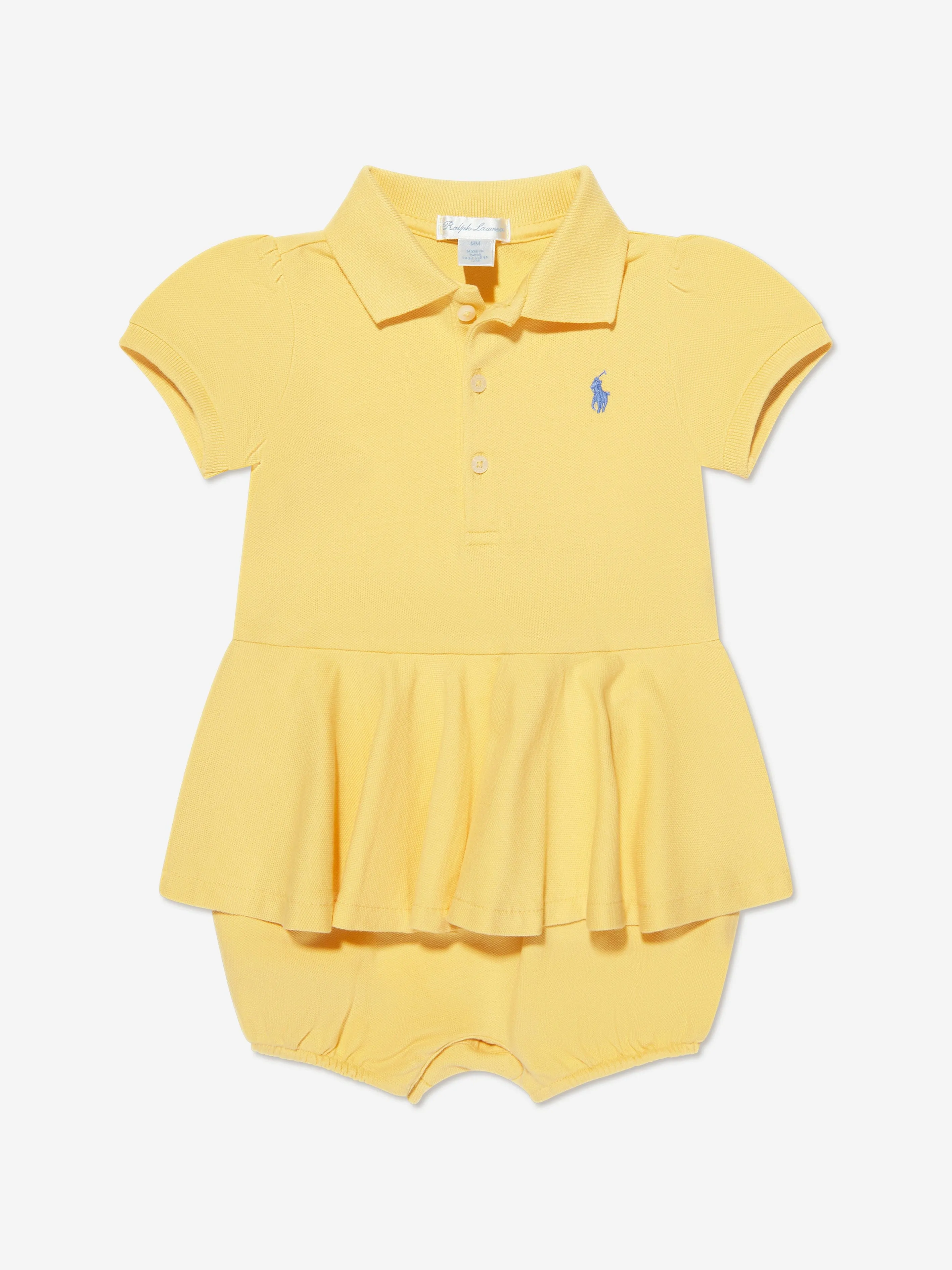 Ralph Lauren Baby Girls Peplum Bubble Romper in Yellow