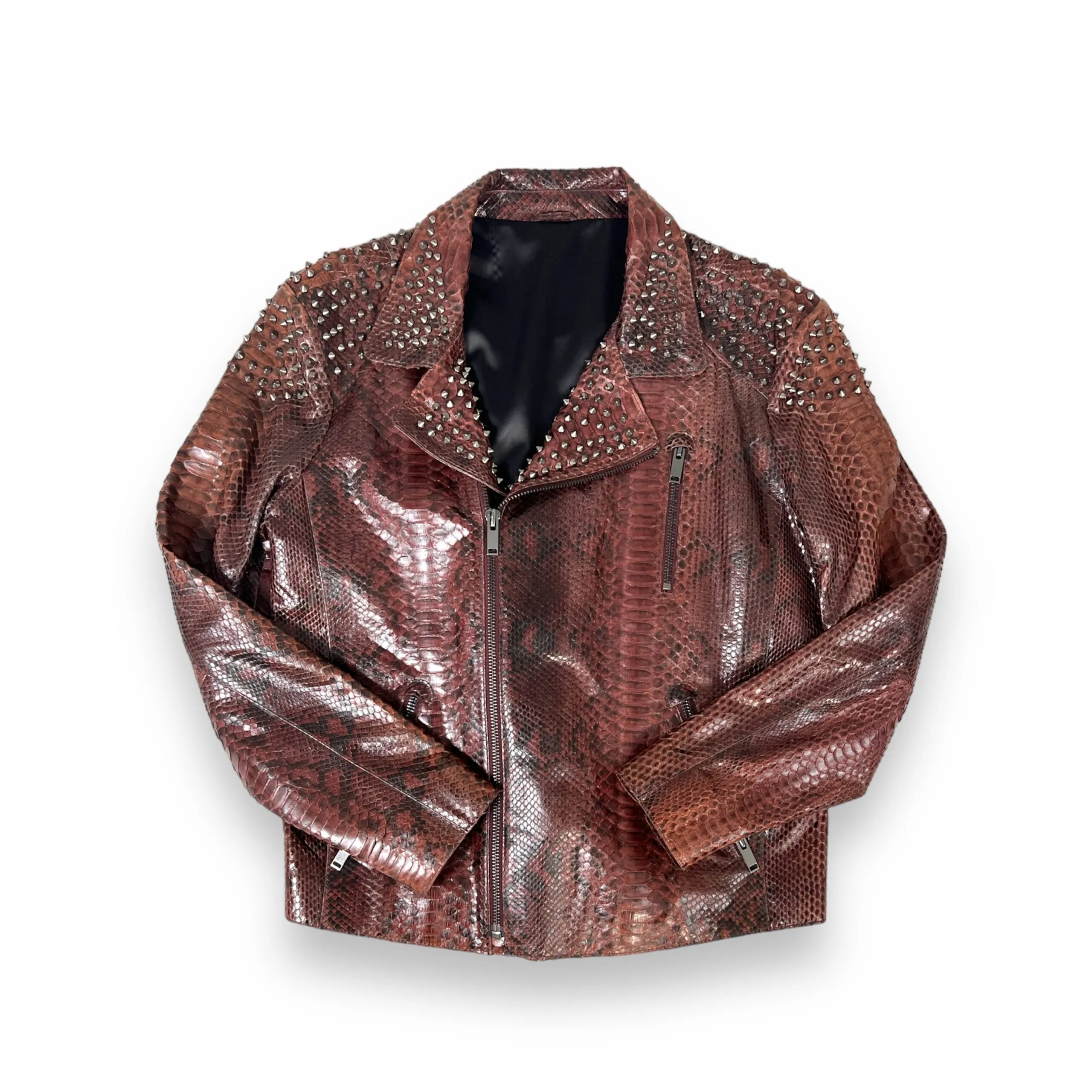 Red Biker Style Full Skin Python Jacket with Spikes - Daniel's Leather