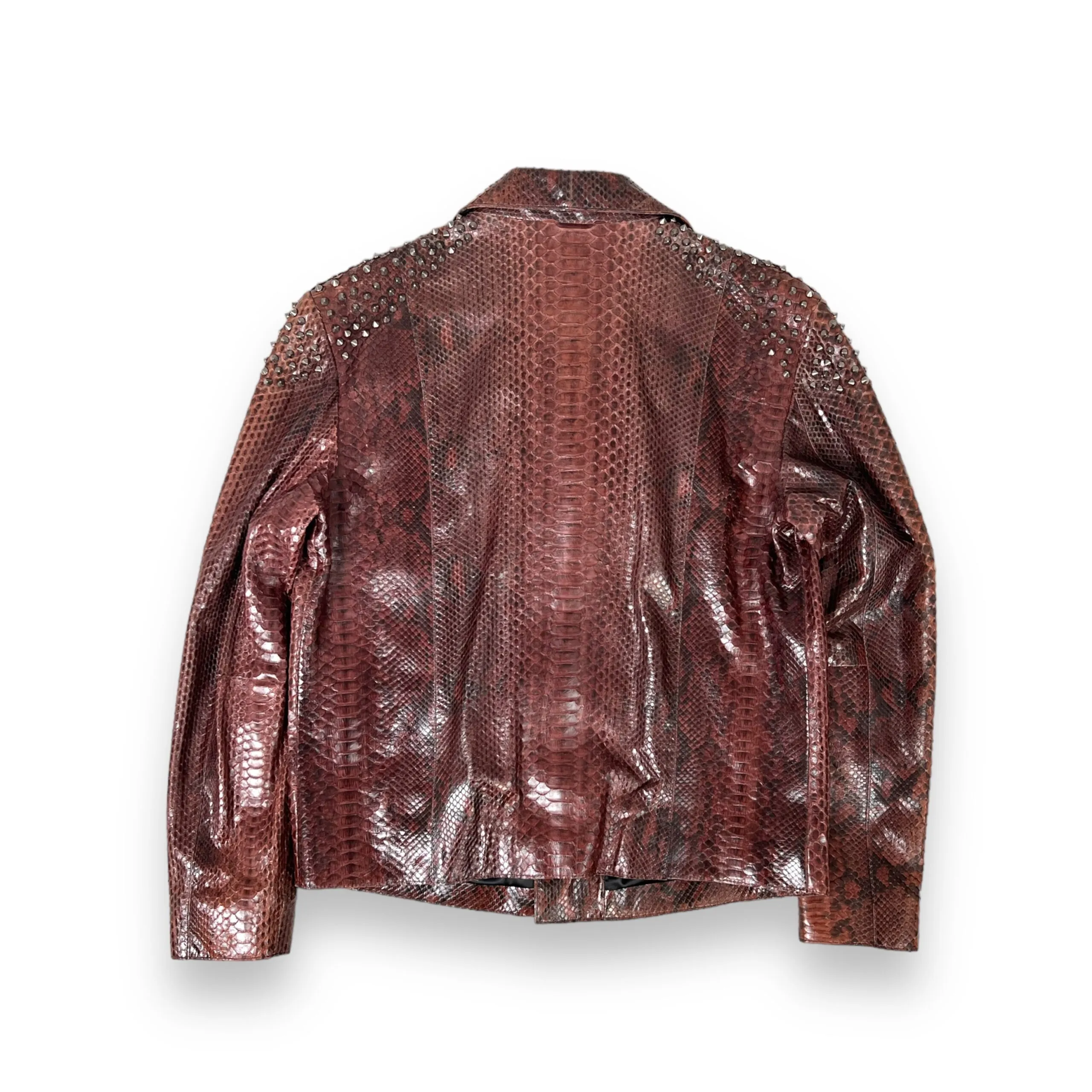 Red Biker Style Full Skin Python Jacket with Spikes - Daniel's Leather