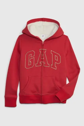 Red Logo Sherpa Zip Up Long Sleeve Hoodie (4-13yrs)