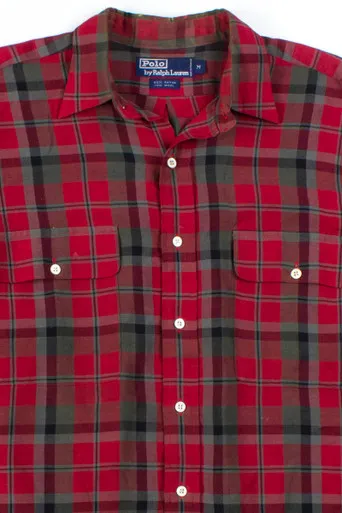 Red Plaid Polo Button Up Shirt