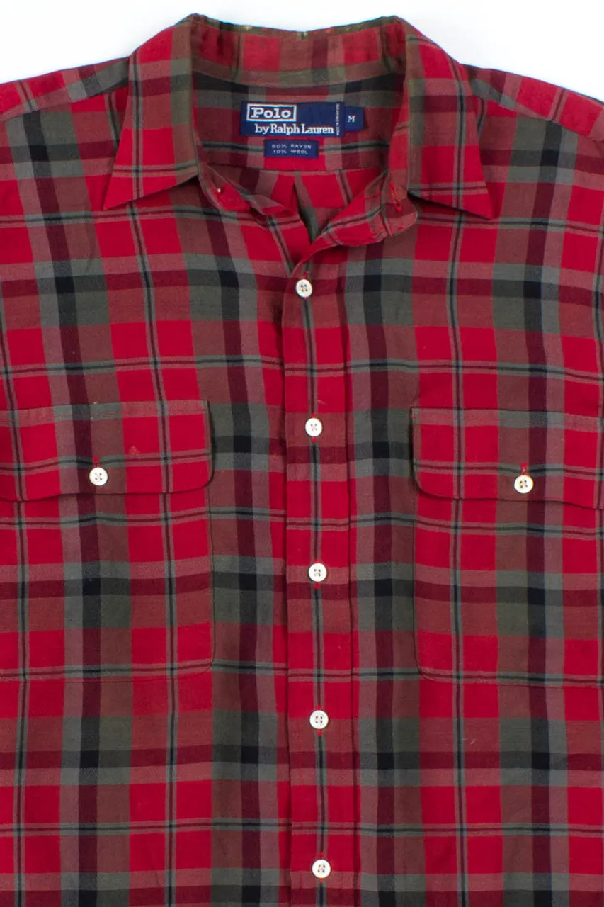 Red Plaid Polo Button Up Shirt