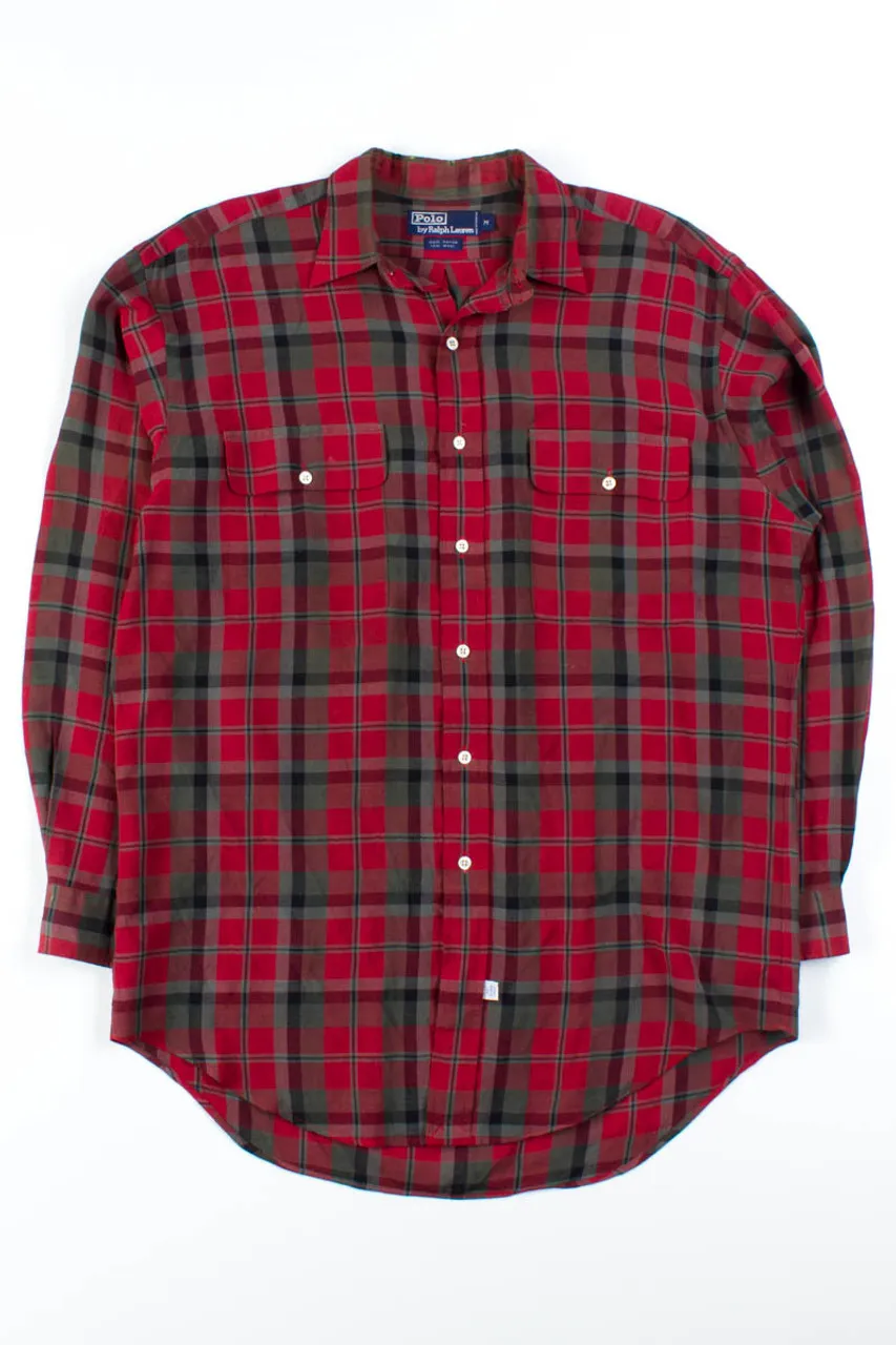 Red Plaid Polo Button Up Shirt