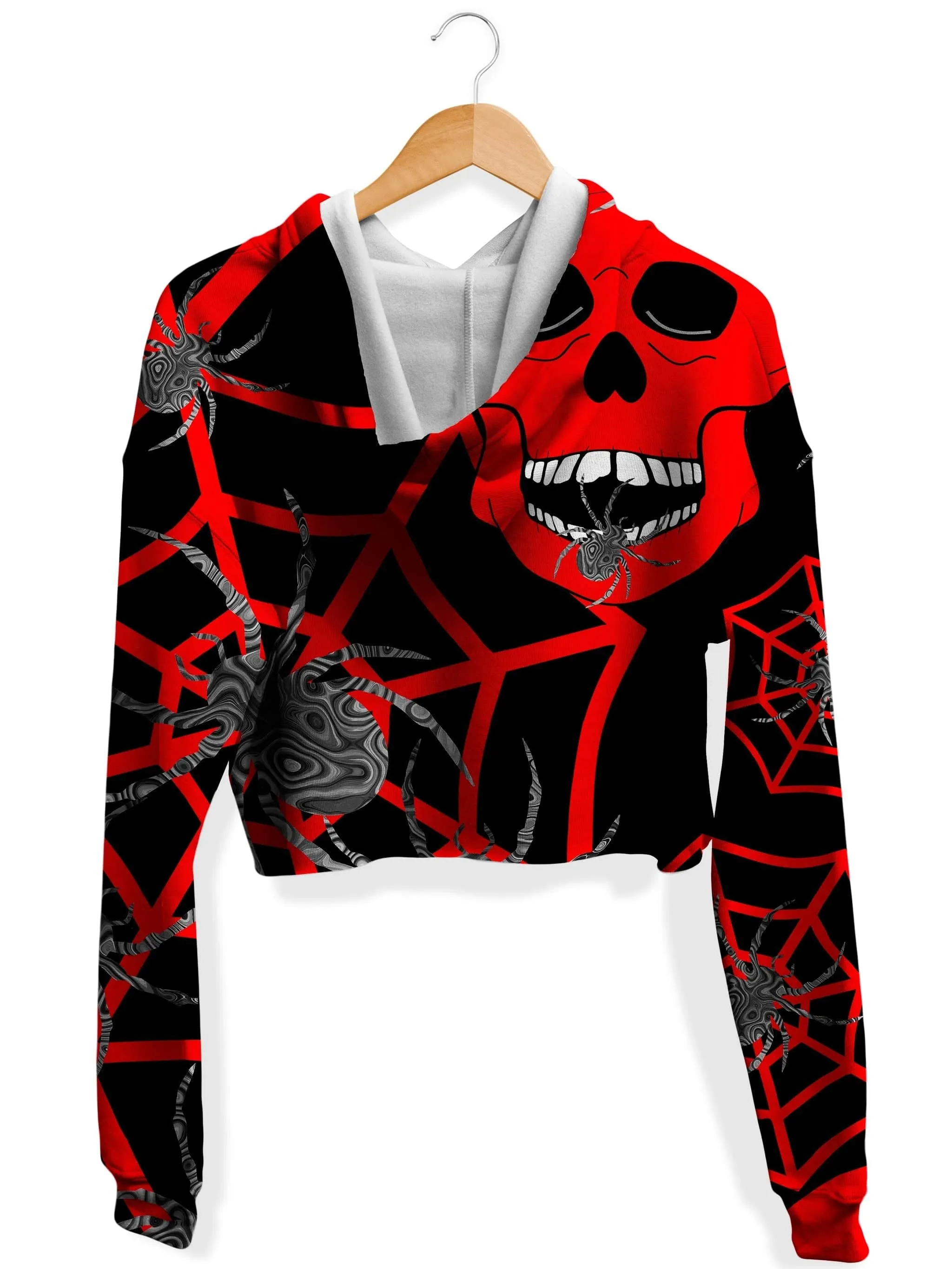 Red Skull Halloween Fleece Crop Hoodie (Clearance)